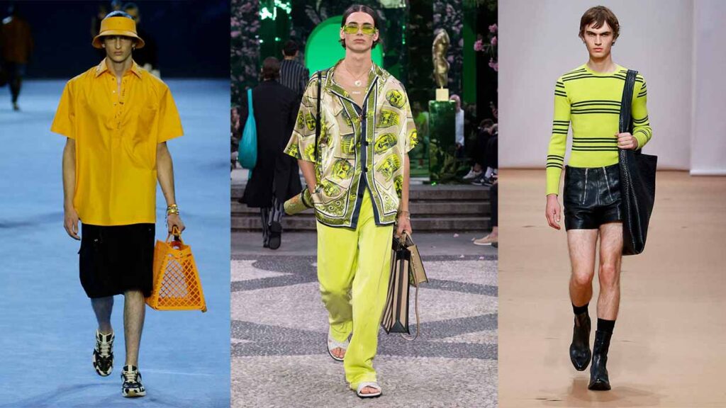 Men's Summer 2023 Fashion Trends. Left to Right Photo Courtesy of Fendi, Versace and Prada